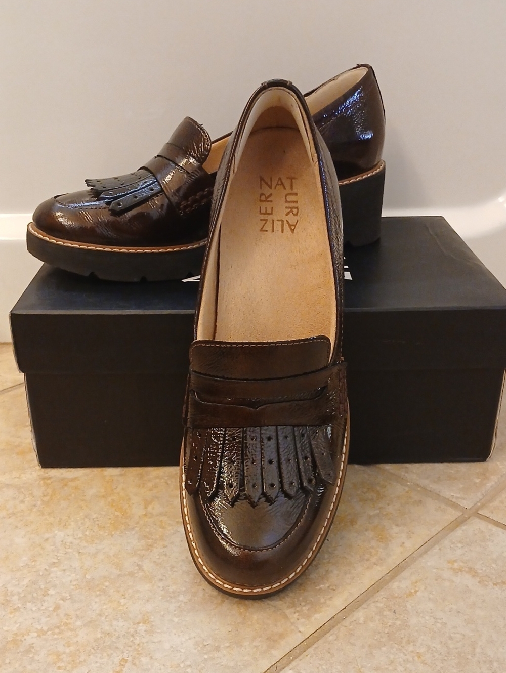 Naturalizer Brown Patent Fringe Loafers